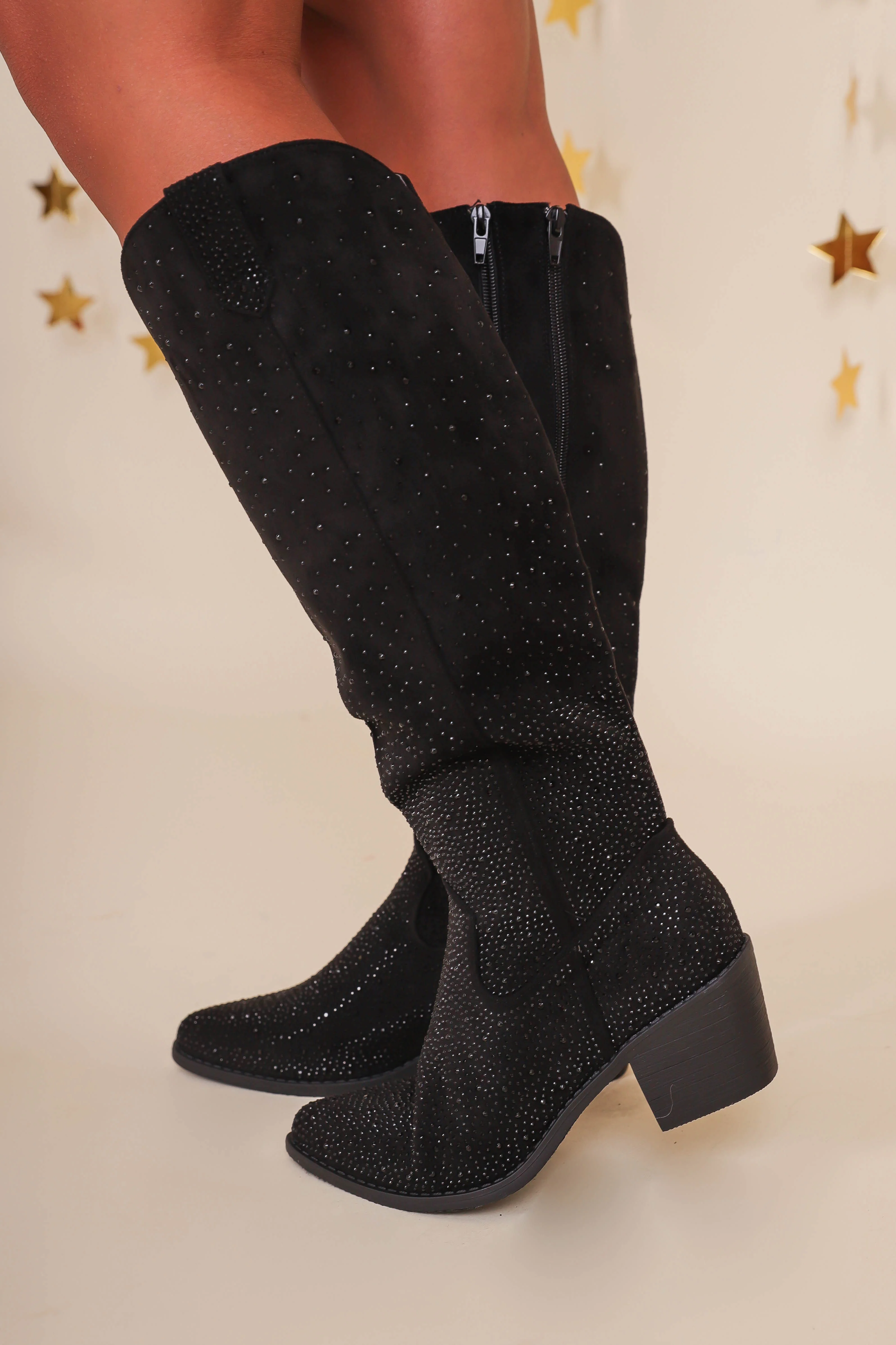 Dolly Rhinestone Western Boots-Black - Image 5