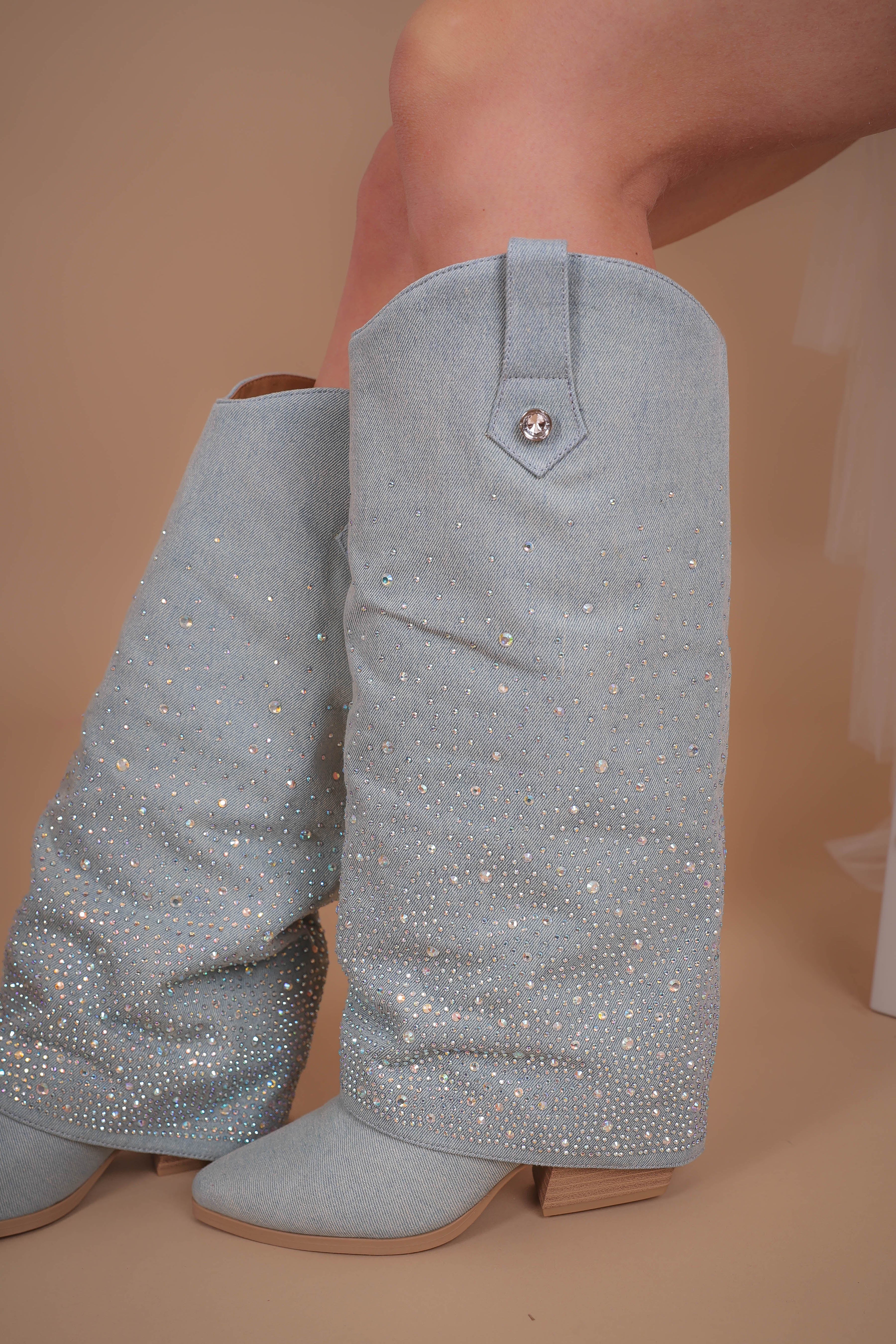 Margot Rhinestone Denim Boots - Image 5