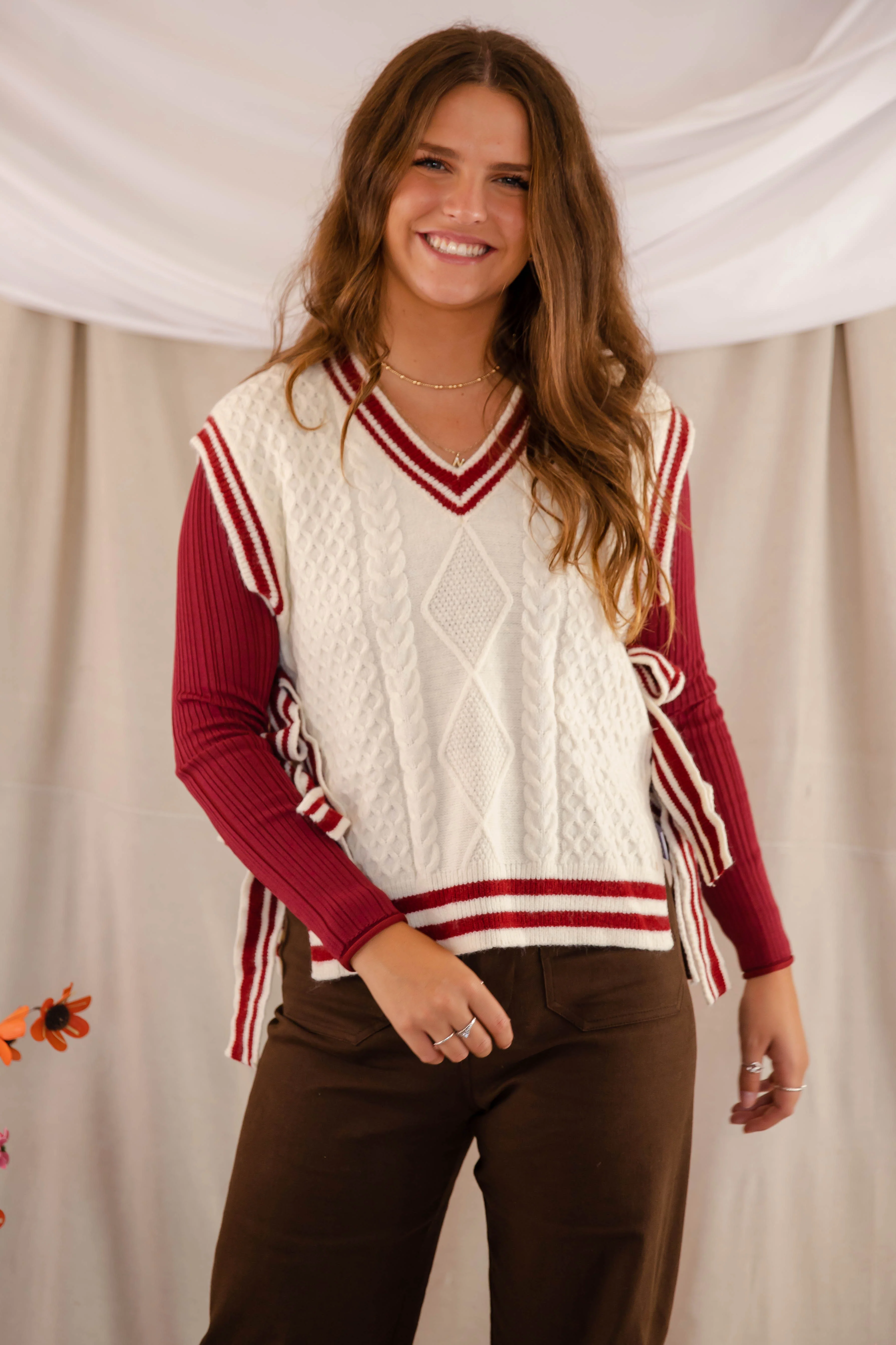 Truth Or Dare Sweater Vest-Brick - Image 3